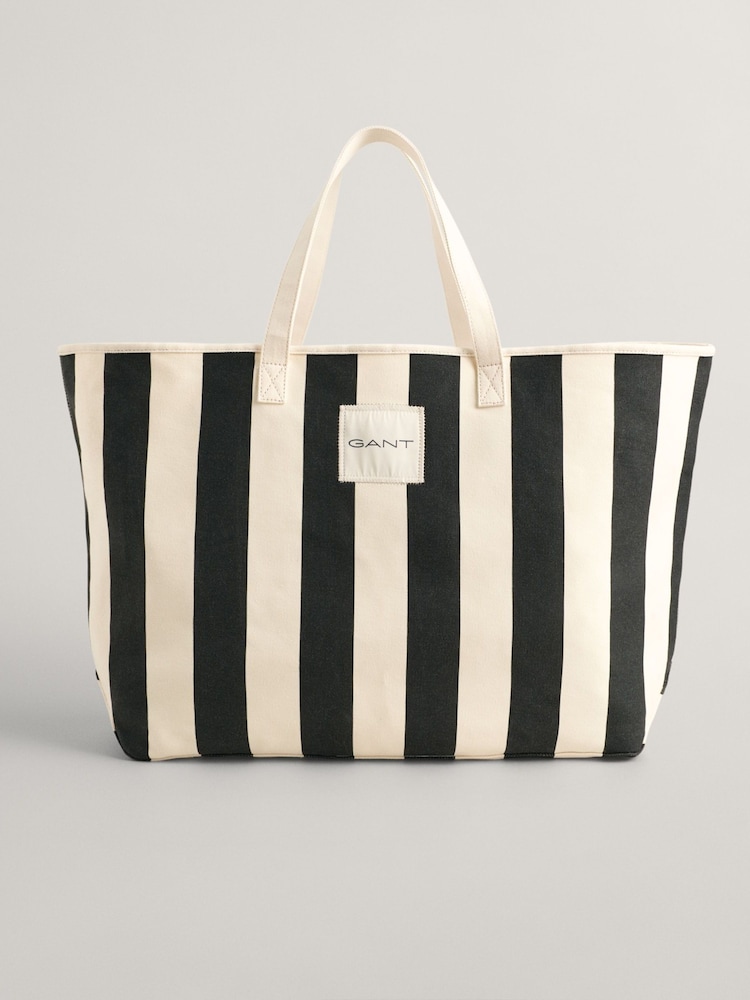 GANT Black Striped Canvas Beach 100% Cotton Bag - Image 2 of 4