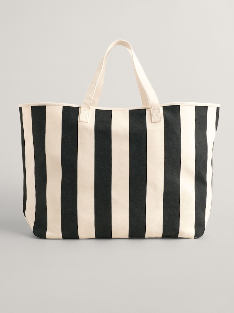 GANT Black Striped Canvas Beach 100% Cotton Bag - Image 3 of 4