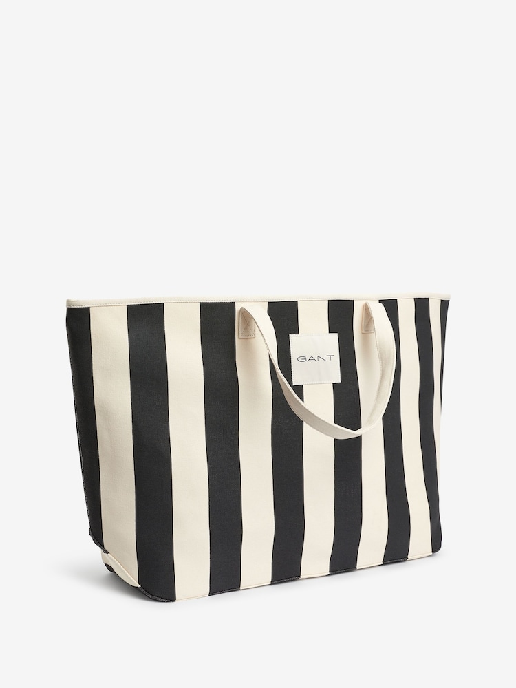 GANT Black Striped Canvas Beach 100% Cotton Bag - Image 4 of 4