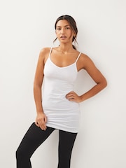White Long Line Thin Strap V-Neck Vest - Image 1 of 6