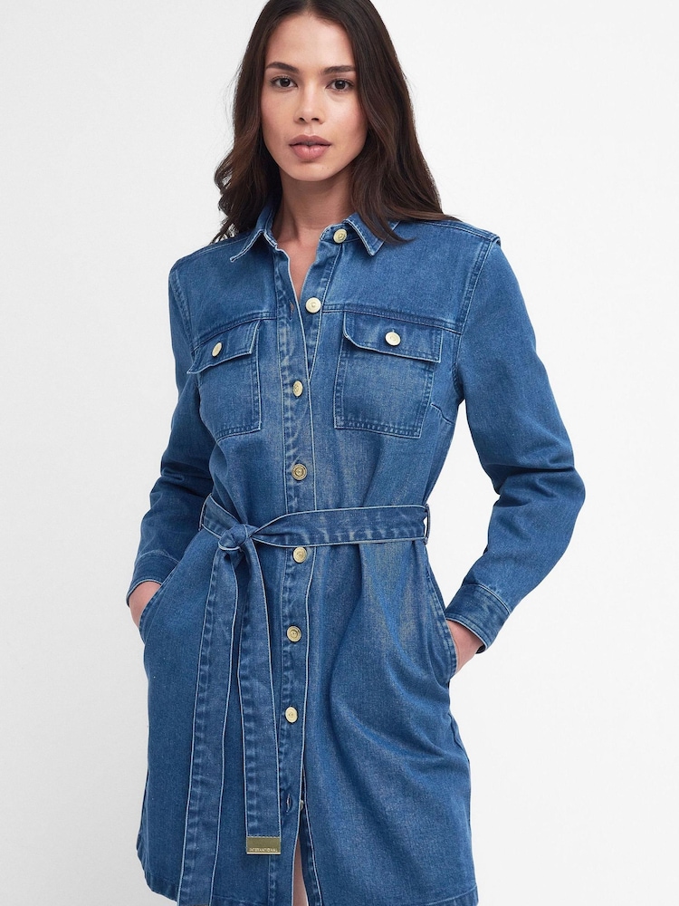 Barbour® International Blue Mid Wash Rouse Denim Dress - Image 2 of 6 Barbour® International Blue Mid Wash Rouse Denim Dress - Image 2 of 6