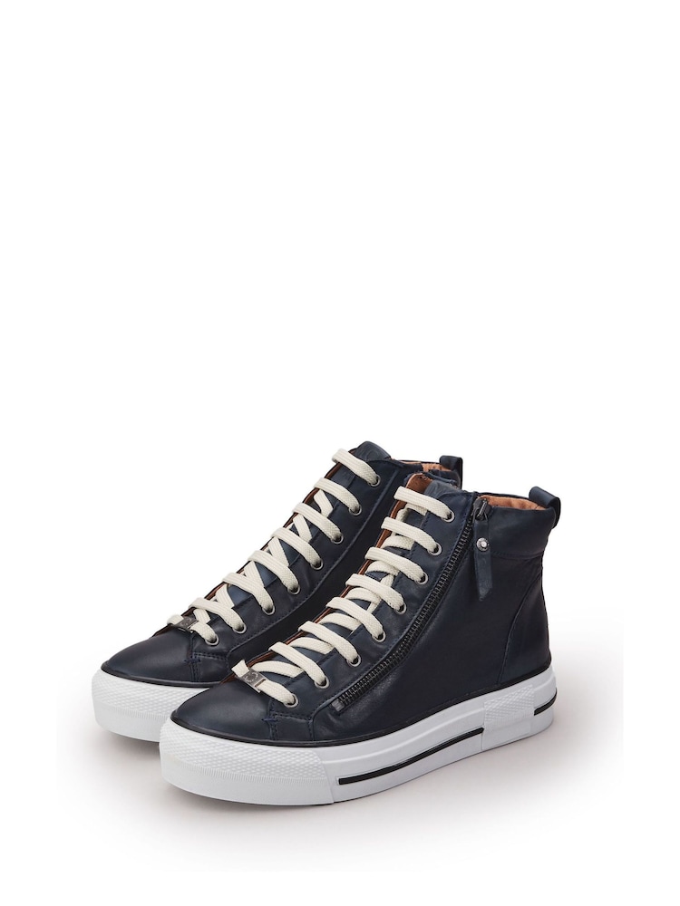 Синий - Moda in Pelle Annaken High Top Chunky Lace-Up Leather Trainers - Image 2 of 4