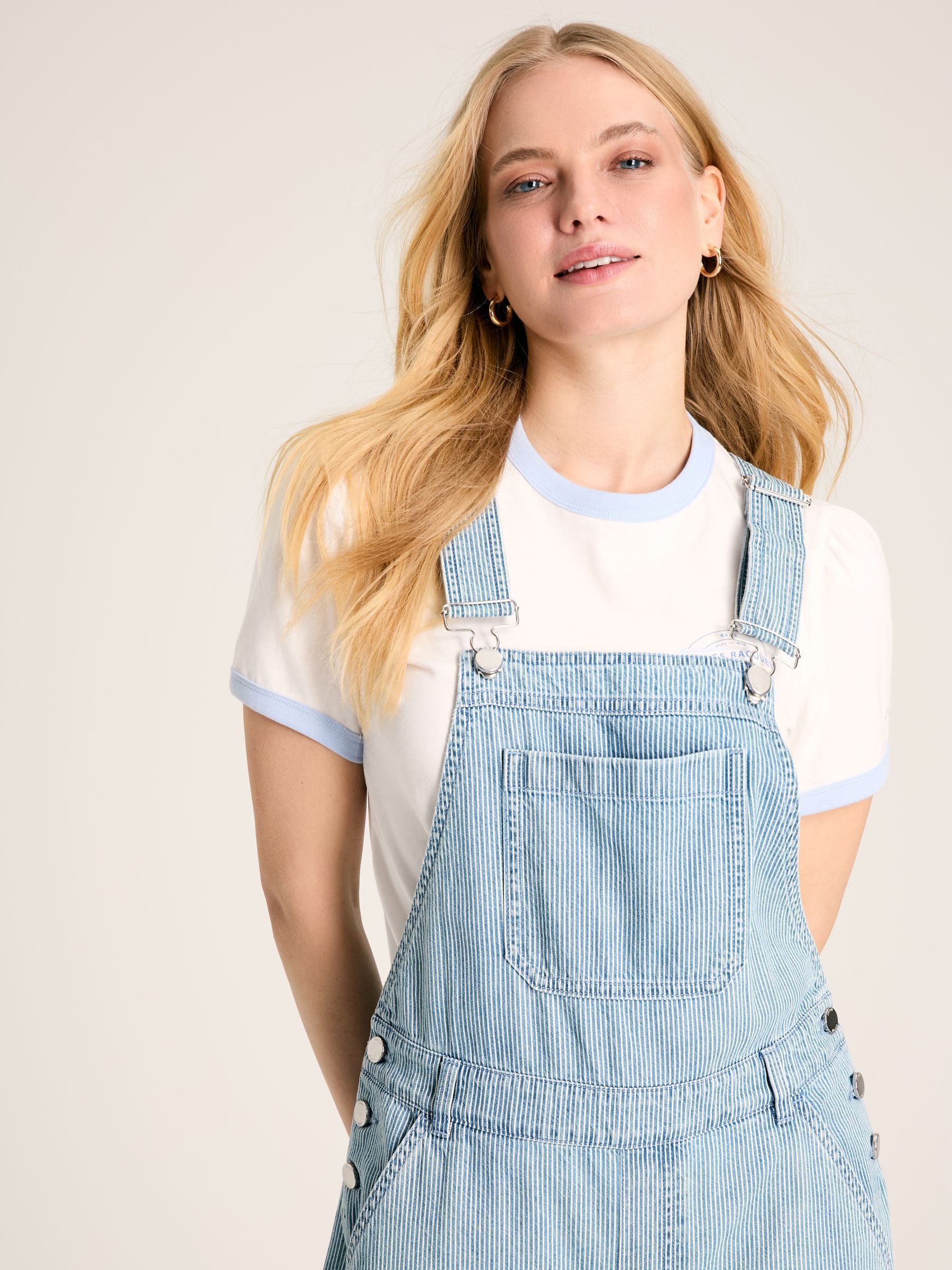 Buy Joules Railroad Blue & White Pinstripe Denim Dungarees from 