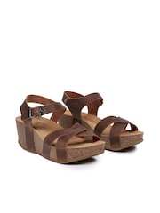 Celtic & Co. Crossover Brown Wedge Sandals - Image 4 of 7