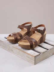 Celtic & Co. Crossover Brown Wedge Sandals - Image 5 of 7