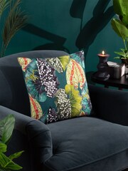 Wylder Tropics Blue Ebon Wilds Ekua Velvet Piped Cushion - Image 1 of 6