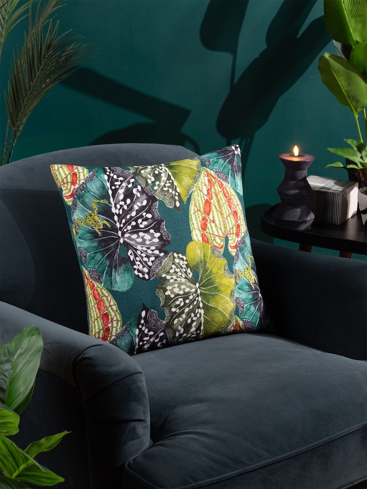 Wylder Tropics Blue Ebon Wilds Ekua Velvet Piped Cushion - Image 1 of 6