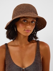 Accessorize Brown Woven Straw Bucket Hat - Image 1 of 2