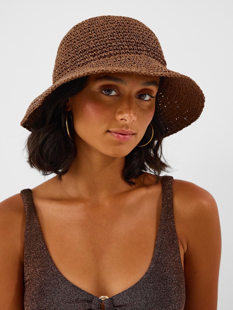 Accessorize Brown Woven Straw Bucket Hat - Image 1 of 2