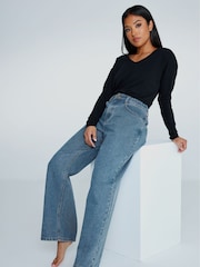 PixieGirl Petite Blue 100% Cotton Mid Blue Wide Leg Jeans - Image 2 of 6