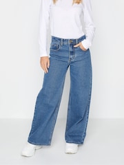 PixieGirl Petite Blue 100% Cotton Mid Blue Wide Leg Jeans - Image 4 of 6