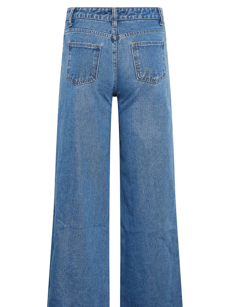 PixieGirl Petite Blue 100% Cotton Mid Blue Wide Leg Jeans - Image 6 of 6