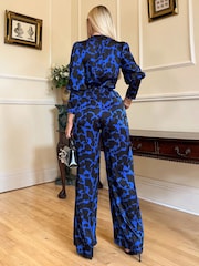 AX Paris Blue Cobalt and Black Print Wrap Top Jumpsuit - Image 2 of 4