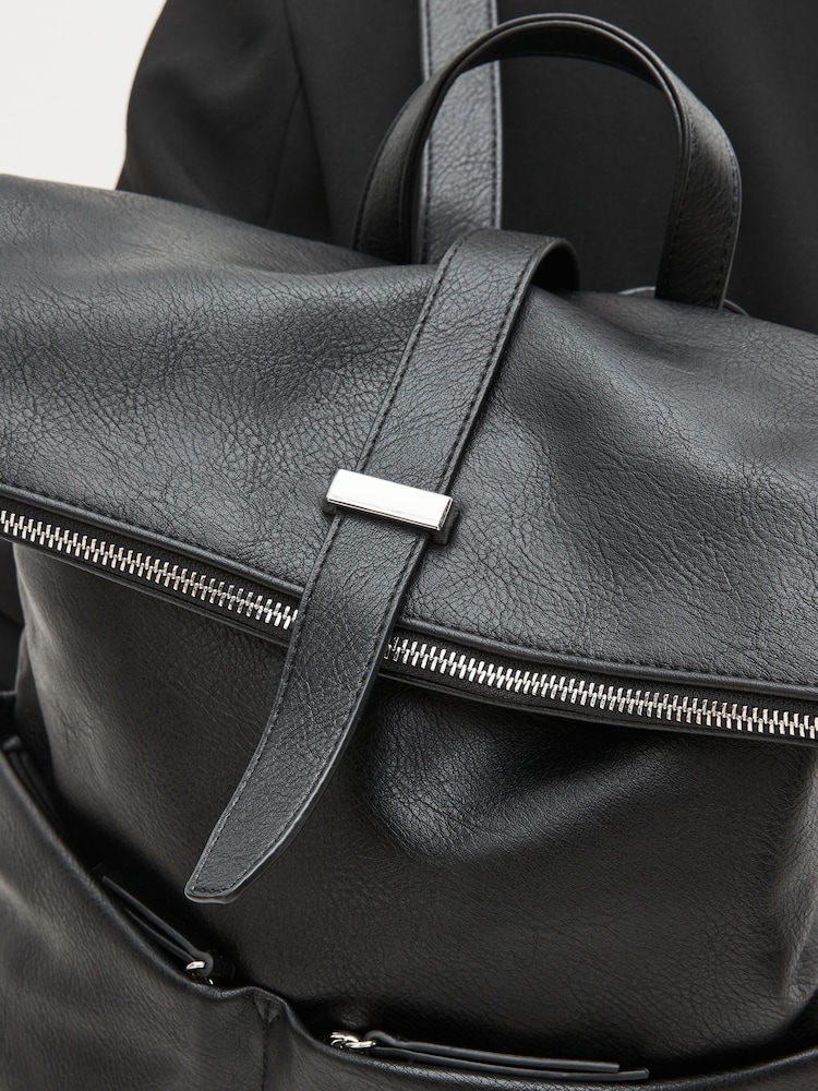 Black Casual Flap Backpack - Image 2 of 9