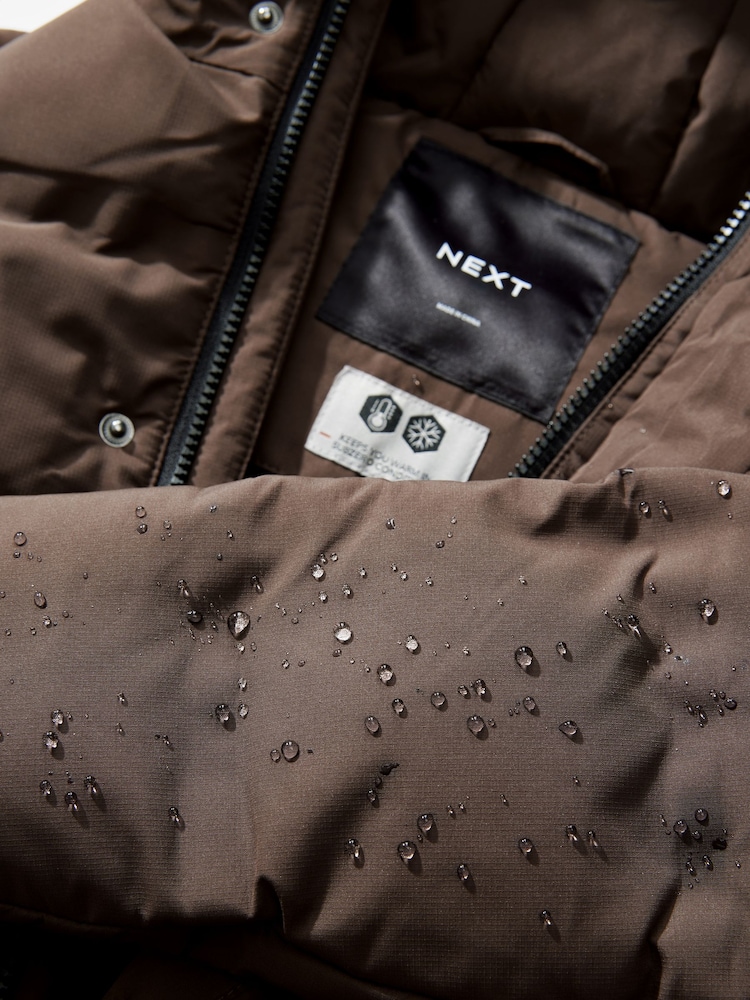 Brown Waterproof Longline Fleece Lined Puffer Coat (3-17yrs) - Image 10 of 11