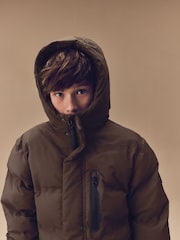 Brown Waterproof Longline Fleece Lined Puffer Coat (3-17yrs) - Image 5 of 11