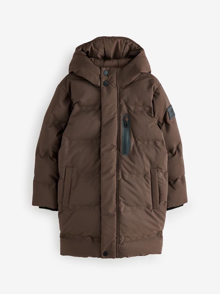 Brown Waterproof Longline Fleece Lined Puffer Coat (3-17yrs) - Image 7 of 11