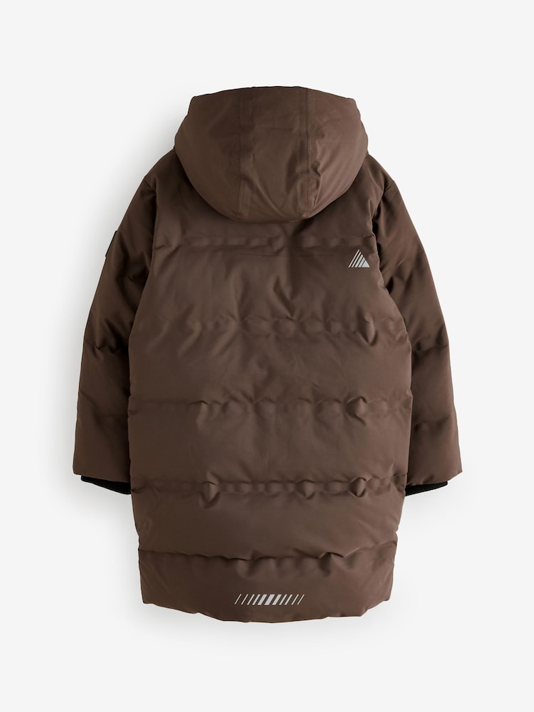 Brown Waterproof Longline Fleece Lined Puffer Coat (3-17yrs) - Image 9 of 11