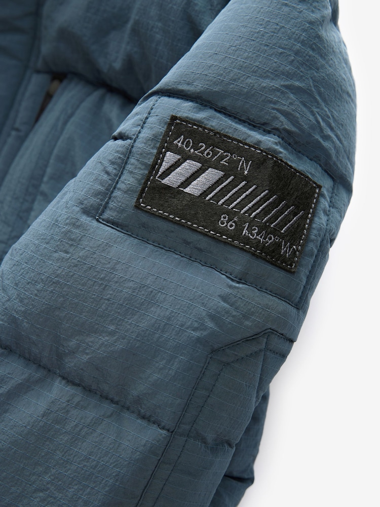 Teal Blue Utility Fleece Lined Hooded Padded Puffer Coat (3-16yrs) - Image 11 of 12
