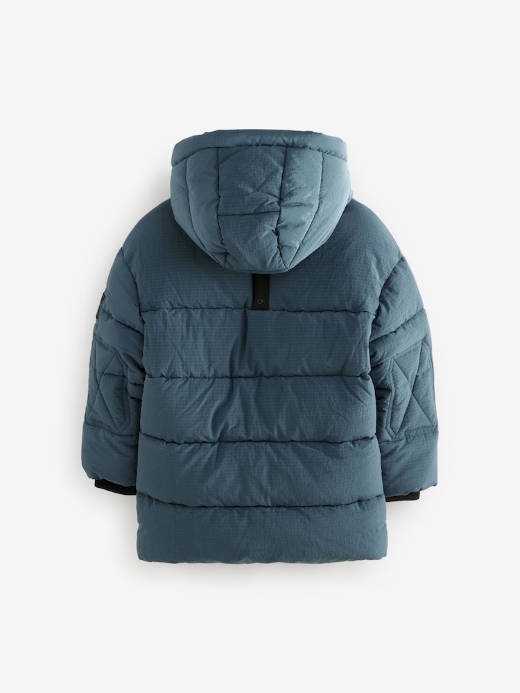 Teal Blue Utility Fleece Lined Hooded Padded Puffer Coat (3-16yrs) - Image 9 of 12