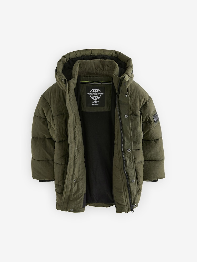 Khaki Green Utility Fleece Lined Hooded Padded Puffer Coat (3-16yrs) - Image 2 of 7