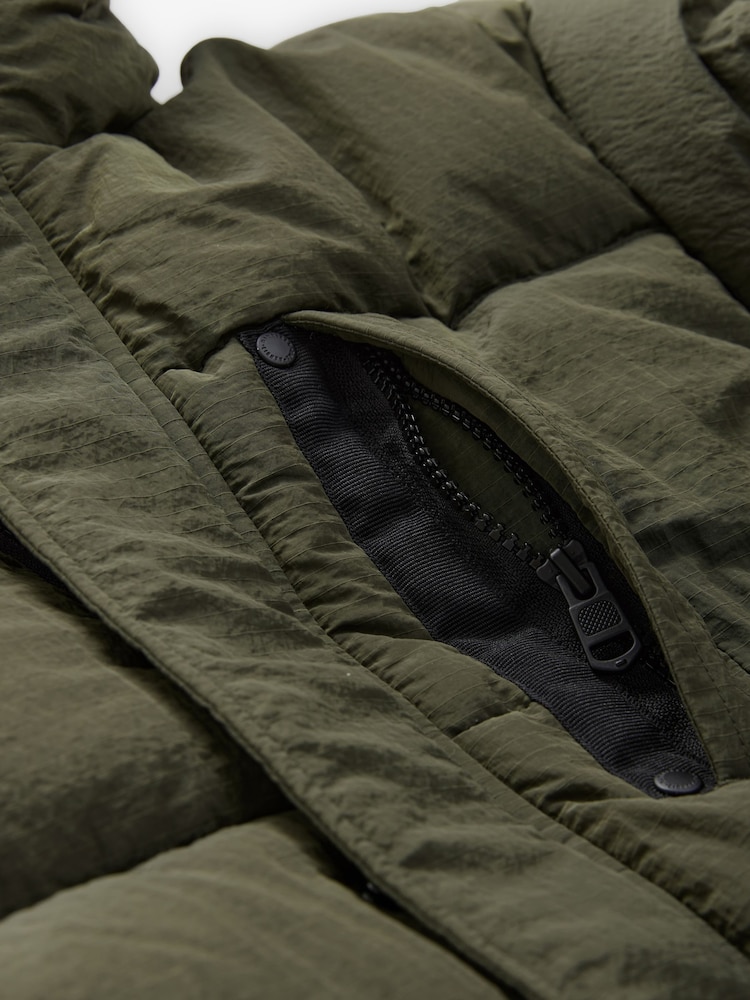 Khaki Green Utility Fleece Lined Hooded Padded Puffer Coat (3-16yrs) - Image 5 of 7