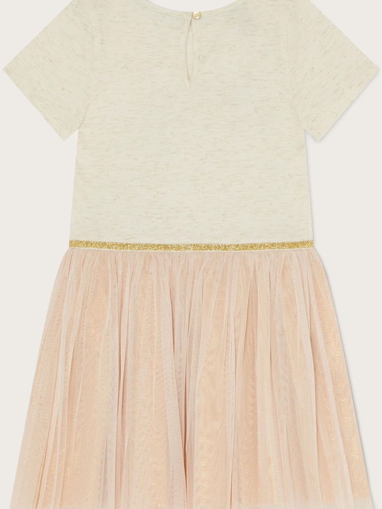 Monsoon Natural Disco Unicorn Rainbow Short Sleeve Dress - Image 2 of 3