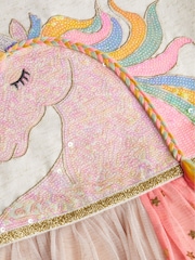 Monsoon Natural Disco Unicorn Rainbow Short Sleeve Dress - Image 3 of 3