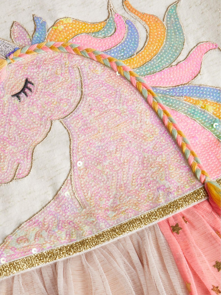 Monsoon Disco Rainbow Kurzärmeliges Kleid mit Einhorn-Motiv, Natur - Bild 3 von 3 Monsoon Disco Rainbow Kurzärmeliges Kleid mit Einhorn-Motiv, Natur - Bild 3 von 3