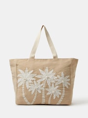 Accessorize Natural Palm Tree Embroidered Woven Beach Bag - Image 1 of 2