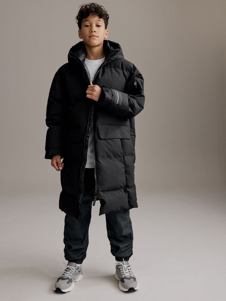 Black Premium Waterproof Longline Padded Puffer Coat (3-16yrs) - Image 2 of 13