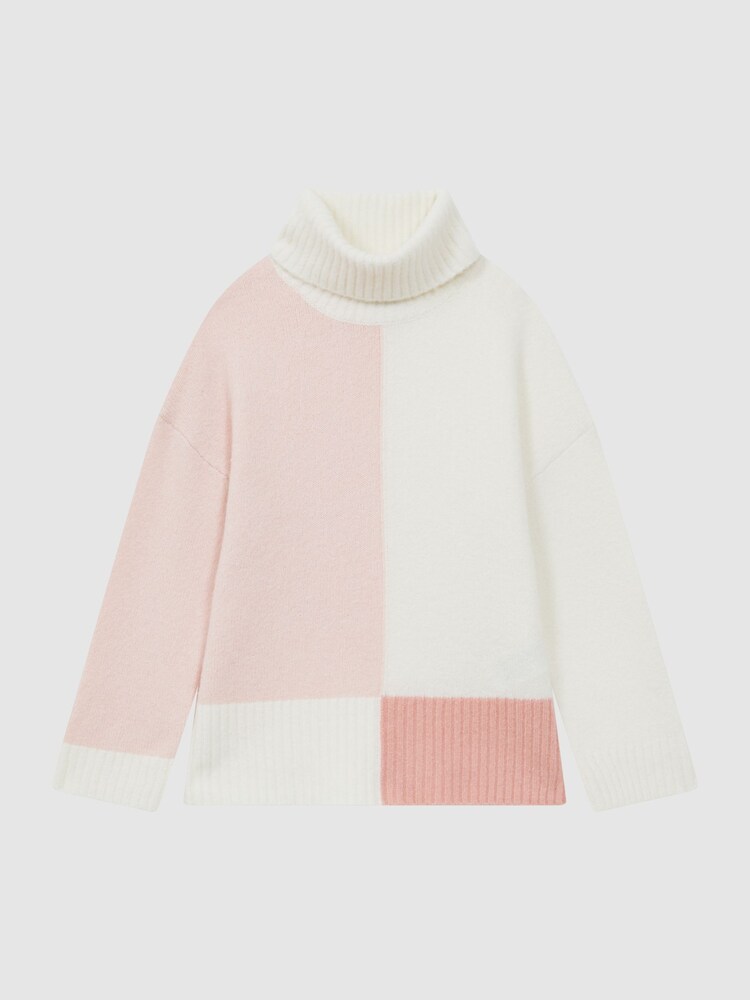 Reiss Ivory Gio 4-9 yrs Knitted Colourblock Roll Neck Jumper - Image 2 of 6