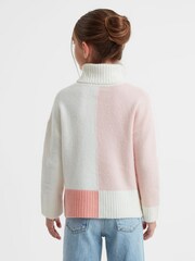 Reiss Ivory Gio 4-9 yrs Knitted Colourblock Roll Neck Jumper - Image 5 of 6