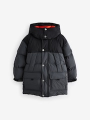 Black/Grey Premium Padded Hooded Puffer Coat (3-17yrs) - Image 1 of 10