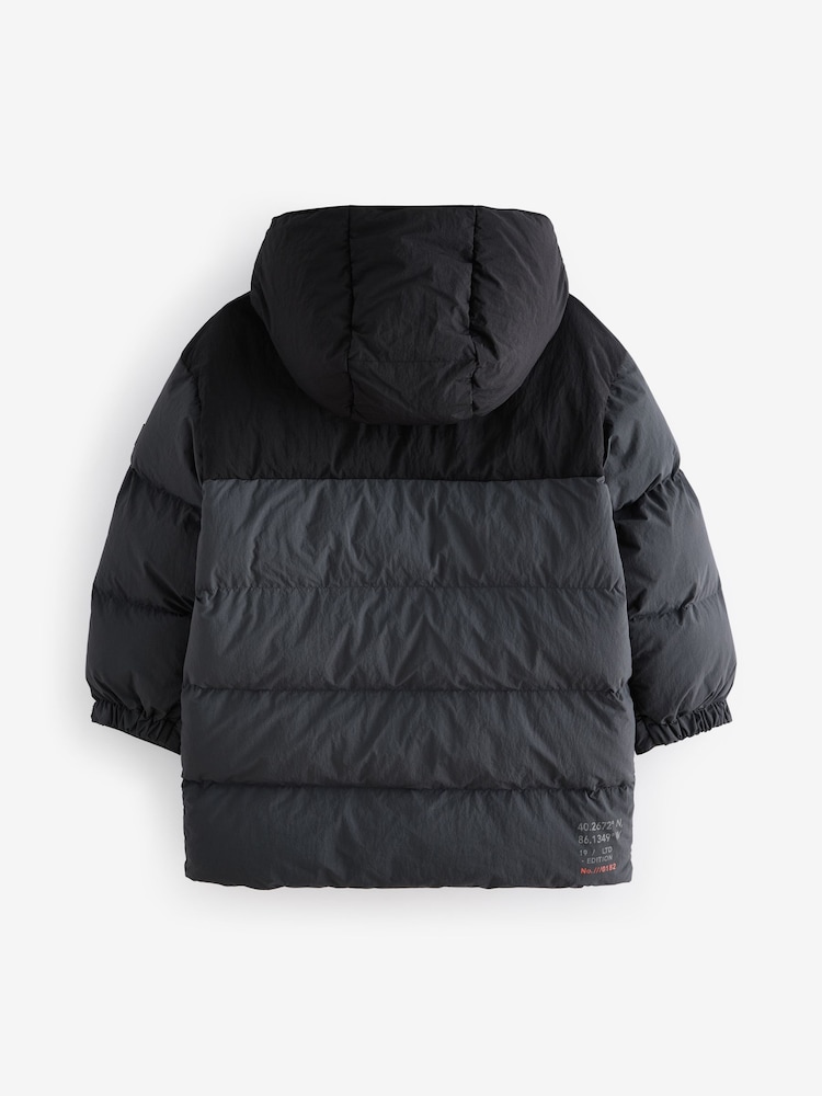 Black/Grey Premium Padded Hooded Puffer Coat (3-17yrs) - Image 2 of 10