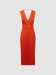 Reiss Orange Jayla Fitted Wrap Design Midi Dress - Image 2 of 4