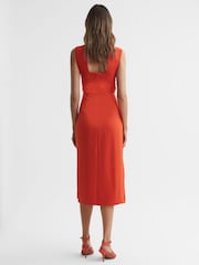 Reiss Orange Jayla Fitted Wrap Design Midi Dress - Image 4 of 4