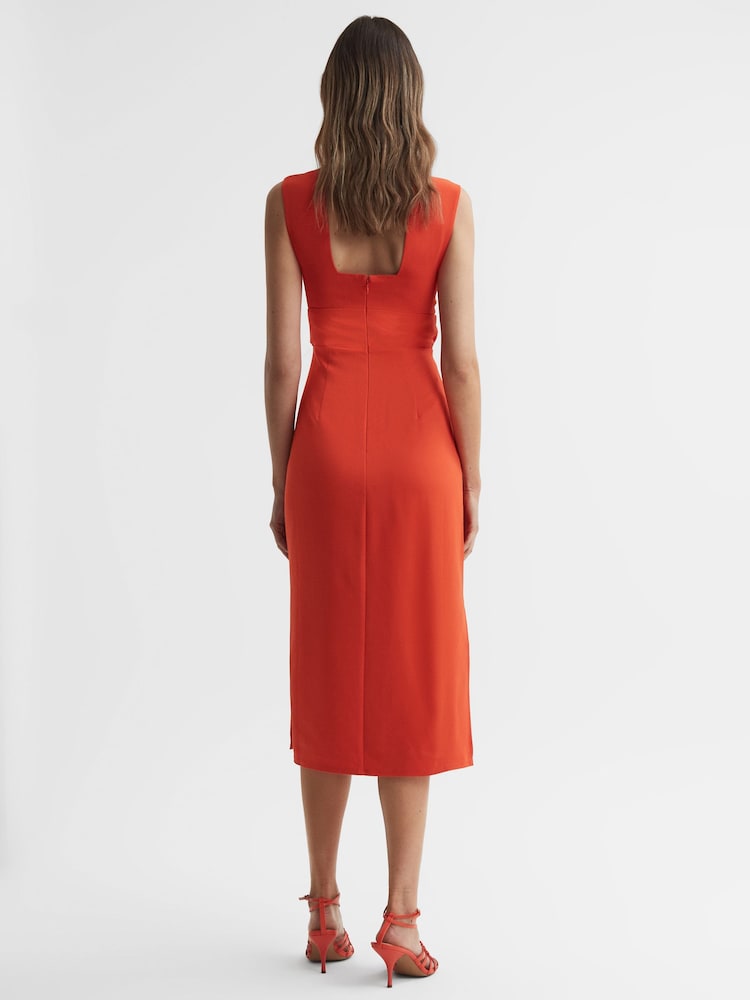 Reiss Orange Jayla Fitted Wrap Design Midi Dress - Image 4 of 4