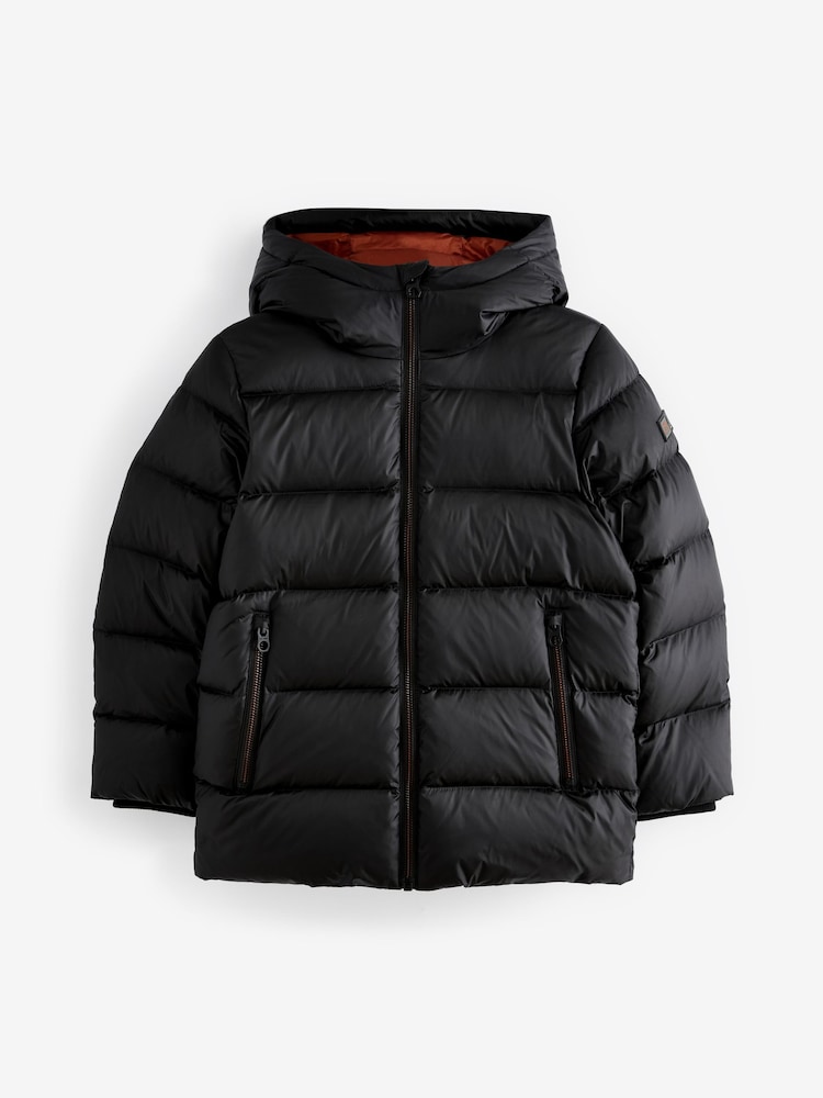 Black Premium Hooded & Padded Down-Fill Coat (3-16yrs) - Image 1 of 6