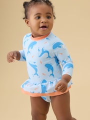 MORI Blue Whale Frill Long Sleeve Swimsuit - Image 1 of 5