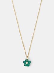 Accessorize Gold 14ct Plated Green Quartz Flower Pendant Necklace - Image 1 of 2