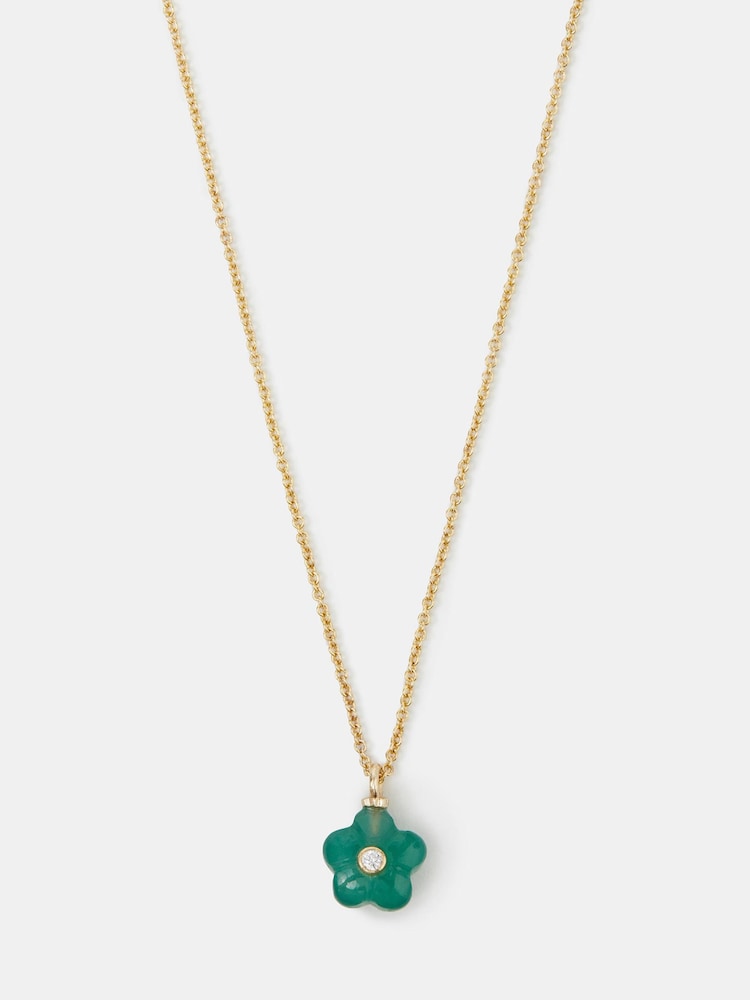 Accessorize Gold 14ct Plated Green Quartz Flower Pendant Necklace - Image 1 of 2