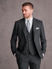 Charcoal Grey Slim Fit Signature Tollegno Italian Wool Textured Suit Jacket - Image 1 of 12