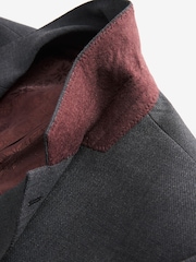Charcoal Grey Slim Fit Signature Tollegno Italian Wool Textured Suit Jacket - Image 11 of 12