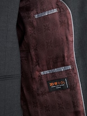 Charcoal Grey Slim Fit Signature Tollegno Italian Wool Textured Suit Jacket - Image 6 of 12