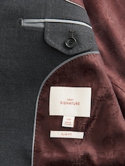 Charcoal Grey Slim Fit Signature Tollegno Italian Wool Textured Suit Jacket - Image 9 of 12