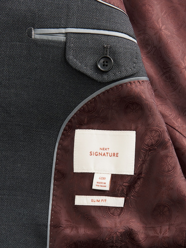 Anthrazitgrau - Signature Tollegno Anzugjacke aus strukturierter italienischer Wolle, Slim-Fit - Image 9 of 12