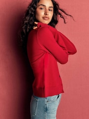 Boden Red Camilla Cotton Crew Cardigan - Image 3 of 7