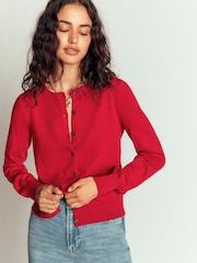Boden Red Camilla Cotton Crew Cardigan - Image 4 of 7