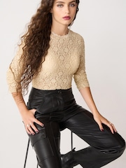 Neutral Lace Long Sleeve Top - Image 2 of 6